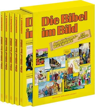 Comic-Reihe „Die Bibel im Bild“. 50 Jahre-Jubiläumsausgabe. Kinderbuch-Klassiker ab 8 Jahren mit Geschichten aus dem Alten und Neuen Testament als Comics. 5 Sammelbände im Schuber