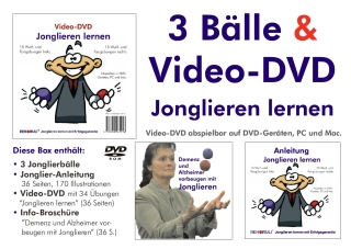 Video-DVD "Jonglieren-lernen" plus Broschüre "Demenz und Alzheimer vorbeugen mit Jonglieren" plus 3 Jonglierbälle plus Jonglier-Anleitung